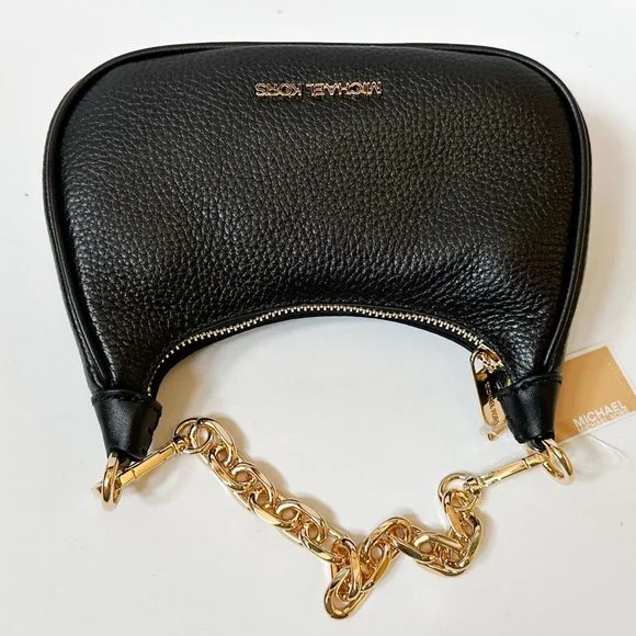 Michael Kors CORA MINI Zip Pouchette Shoulder Crossbody Leather Bag Black - Picture 8 of 14